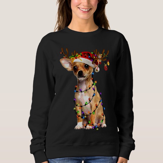 Sweatshirt Amusant Chihuahua Noël Reindeer Lumière de Noël (Devant)