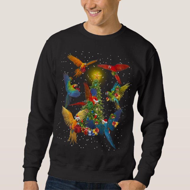Sweatshirt Amusant éclairage de Noël Père Noël Parrot Arbre d (Devant)