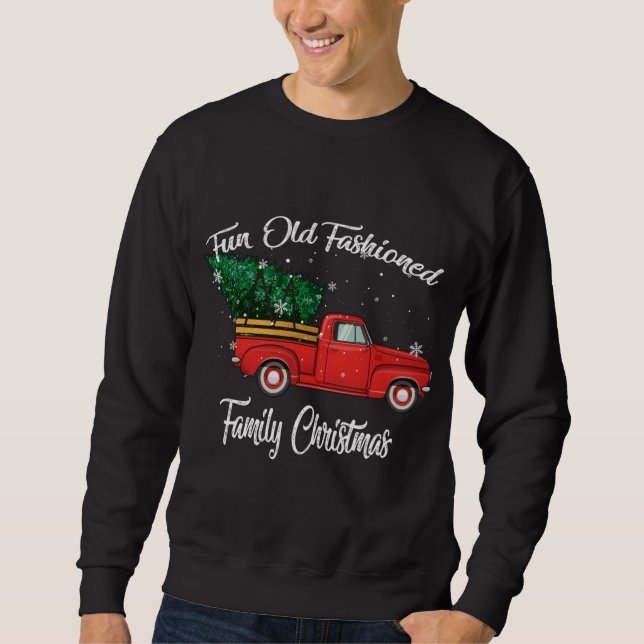 Sweatshirt Amusant Vieux Mode Famille Arbre de Noël Oldtimer  (Devant)