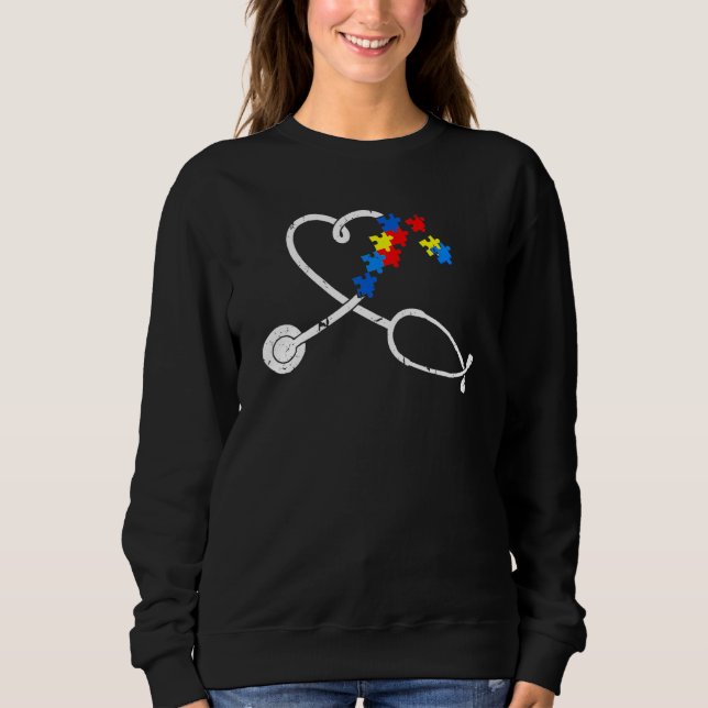 Sweatshirt Amusante infirmière Autisme Puzzle Stethoscope Coe (Devant)