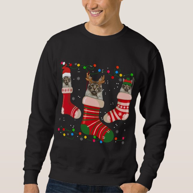 Sweatshirt Amusants Maine Coon Stocker Noël Chaussettes de No (Devant)