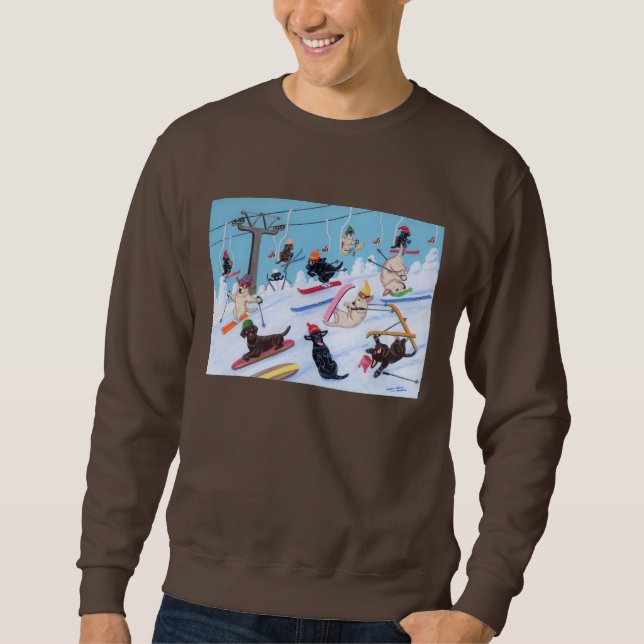 Sweatshirt Amusement Labradors de ski d'hiver (Devant)