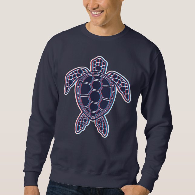Sweatshirt Anaglyphe Rouge Et Bleu 3D Effet Glitch Tortue de  (Devant)