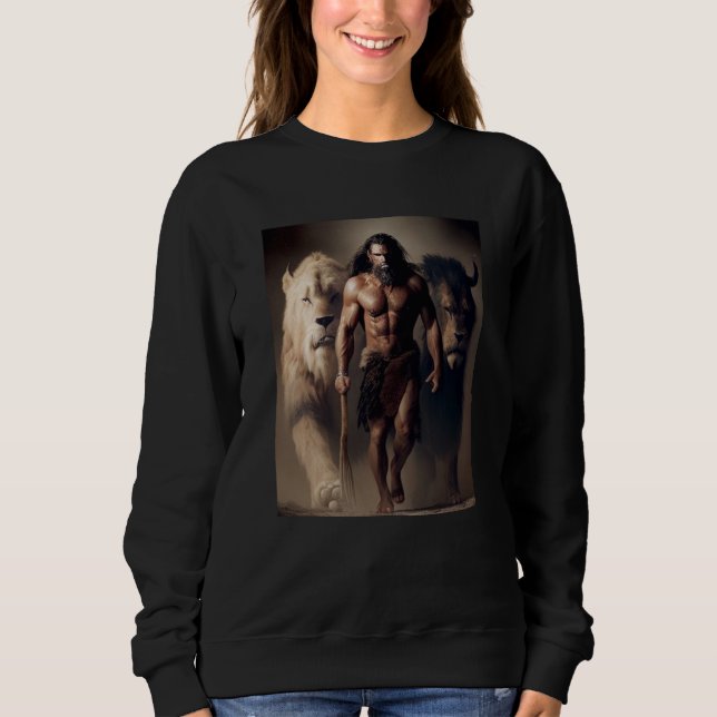 Sweatshirt Ancient Hunting Family Pack Man and Lions with the (Devant)