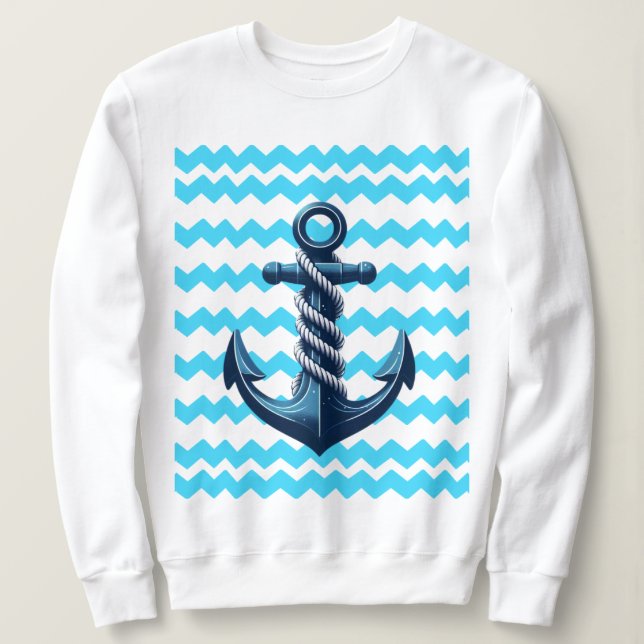 Sweatshirt Ancrage bleu avec vagues bleues (Design devant)