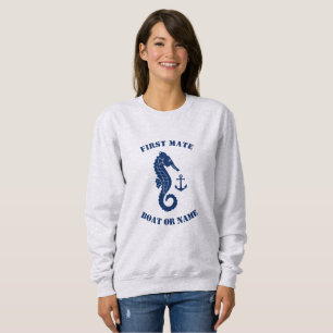 Sweatshirt Ancre à cheval de mer Premier bateau ou nom Blue