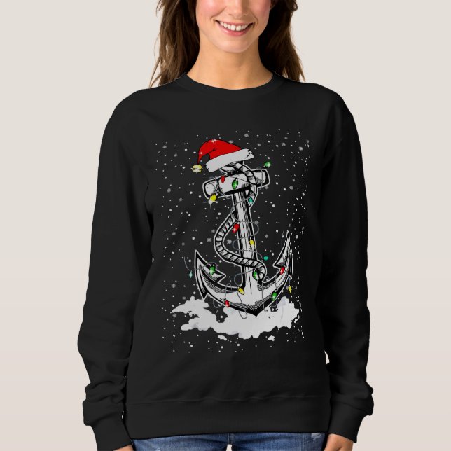 Sweatshirt Ancre Bateau Voile Arbre de Noël Lumières Père Noë (Devant)