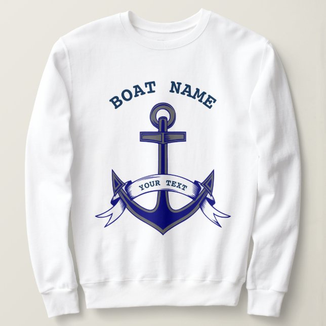 Sweatshirt Ancre Personnalisée Bleu Nautique Bleu Dames Blanc (Design devant)