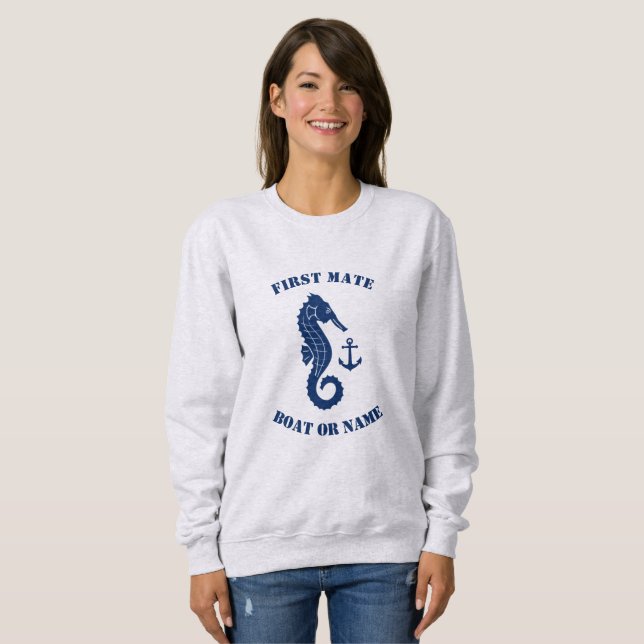Sweatshirt Ancre Seahorse First Mate Bateau ou nom Blue Grey (Devant entier)