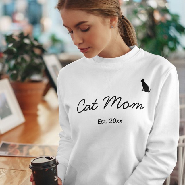 Sweatshirt Animal Pet Lover Black Script Personalized Cat Mom (Créateur téléchargé)