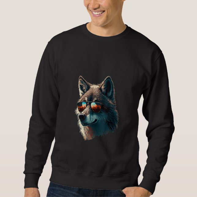Sweatshirt Animals Graphic  Wolf Wearing Sunglasses 4 (Devant)