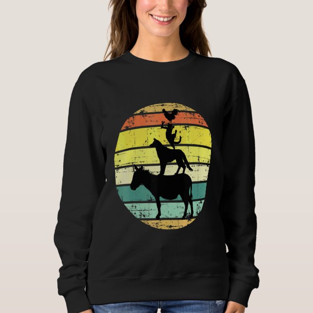Sweatshirt Animaux de ferme empilés rétro Couleurs de coucher (Devant)