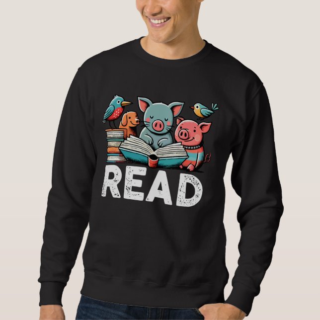 Sweatshirt Animaux Lire Livre École Bibliothécaire Lecture Li (Devant)
