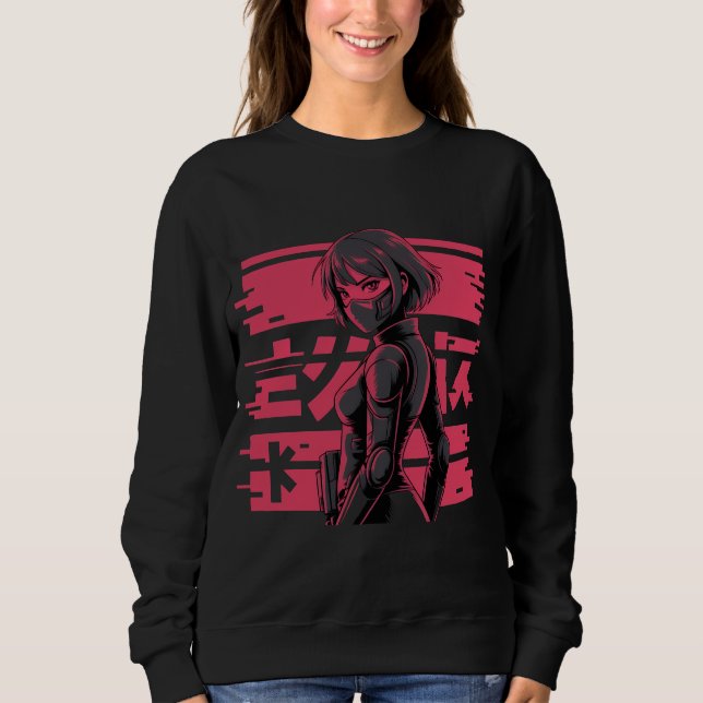Sweatshirt Anime Cyberpunk Fille Android Art Glitch Cyberpunk (Devant)
