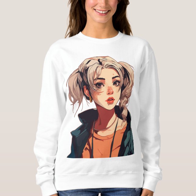Sweatshirt Anime Dream : Beauté aux Cheveux Beige (Devant)