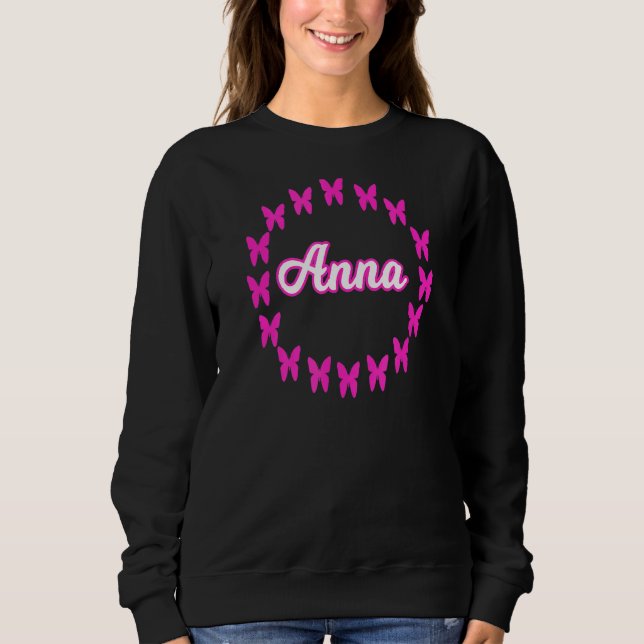 Sweatshirt Anna Nom Avec Papillons Roses (Devant)
