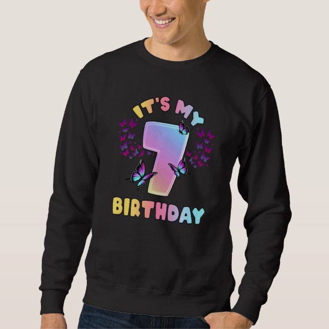 Sweatshirt Anniversaire Fille 7 Anniversaire Papillons C'est  (Devant)