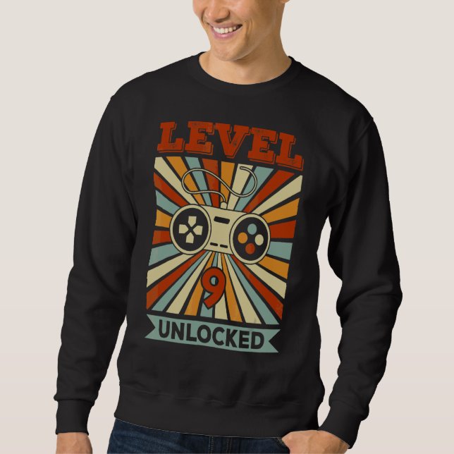 Sweatshirt Anniversaire Garçon Niveau 9 Jeu vidéo déverrouill (Devant)