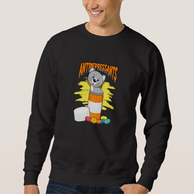 Sweatshirt Antidépresseurs Chats Gris Rayures Naturelles Moti (Devant)