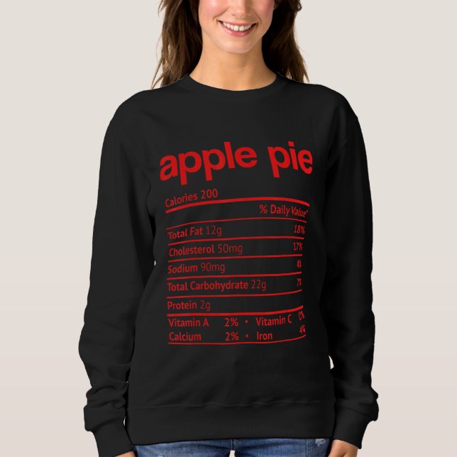 Sweatshirt Apple Pie Nutrition Fact Thankgiving Noël (Devant)