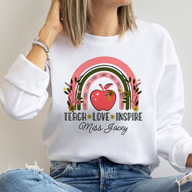 Sweatshirt Appréciation de l'enseignant de l'arc-en-ciel (TEACH LOVE INSPIRE RAINBOW Personalized Name Teacher sweatshirt, teacher gift, teacher appreciation )