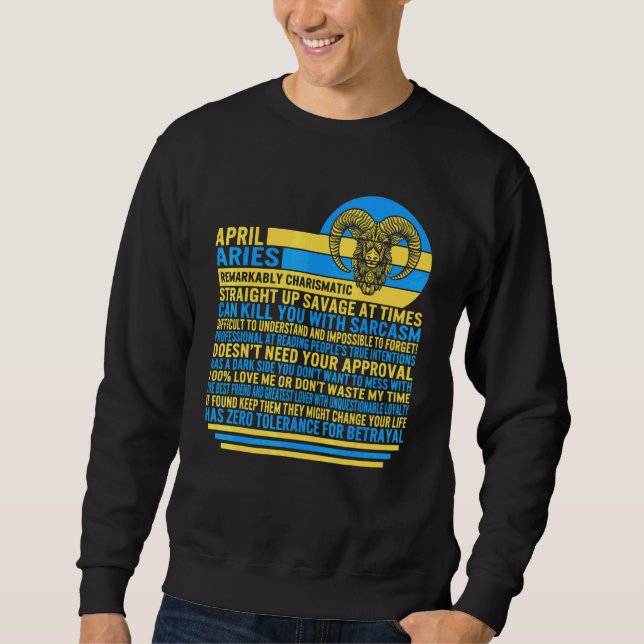 Sweatshirt April Aries Faits Symbole Zodiaque Astrologie Tour (Devant)