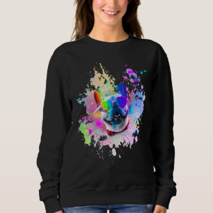 Sweatshirt Aquarelle à peinture Bulldog française avec lunett