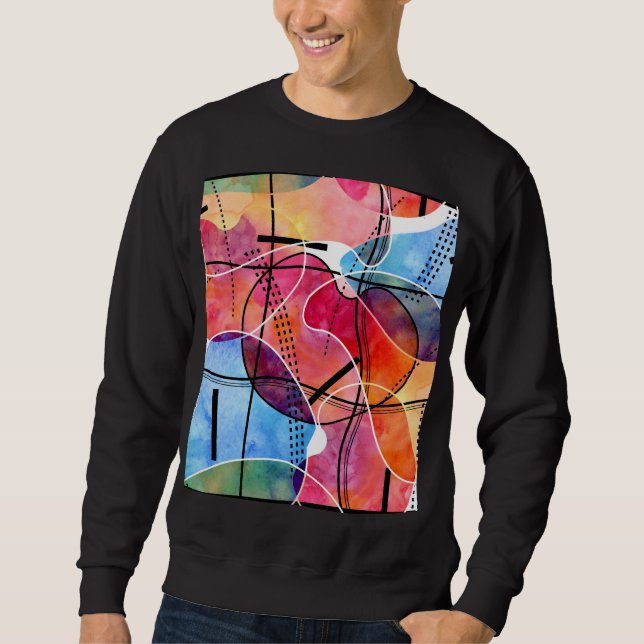 Sweatshirt Aquarelle Abstraite Motif noir blanc (Devant)