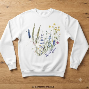 Sweatshirt Aquarelle botanique de fleur sauvage bleue