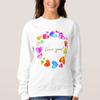 Sweatshirt Aquarelle Coeurs colorés Cadre rond
