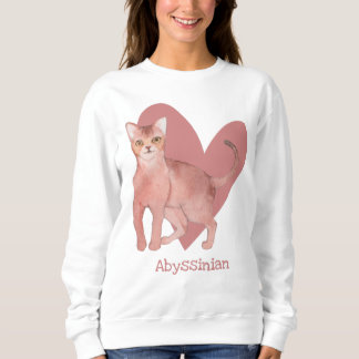 Sweatshirt Aquarelle de chat abyssinien Kitty Coeur rose