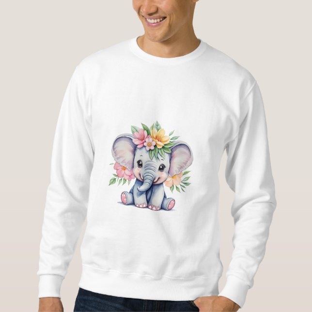 Sweatshirt Aquarelle Eléphant mignon avec fleurs (Devant)