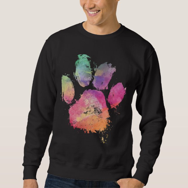 Sweatshirt Aquarelle Empreinte de patte chien chat Rainbow Ab (Devant)