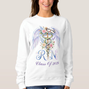 Sweatshirt Aquarelle Fleurs Diplômée Infirmière Ailes Nom Per
