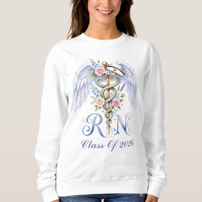 Sweatshirt Aquarelle Fleurs Diplômée Infirmière Ailes Nom Per (Devant)