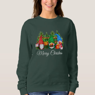 Sweatshirt Aquarelle Gnomes Joyeux Noël vert W