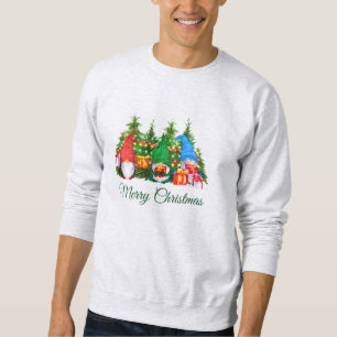 Sweatshirt Aquarelle Gnomes vert Joyeux Noël gris