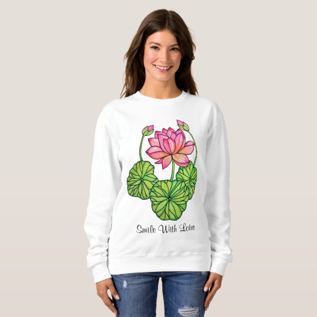 Sweatshirt Aquarelle Lotus rose avec les bourgeons et le (Devant entier)