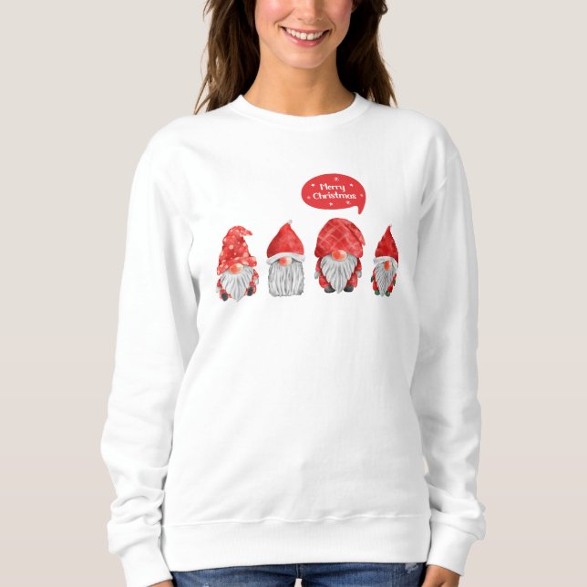 Sweatshirt Aquarelle Whimsical Gnome Santas : Joyeux Noël (Devant)