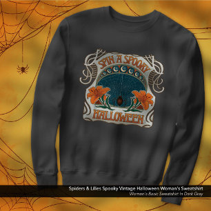 Sweatshirt Araignées et Lys Éffrayant Vintage Halloween Femme