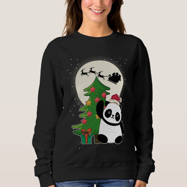 Sweatshirt Arbre de Noël avec le cadeau de Noël Panda (Devant)