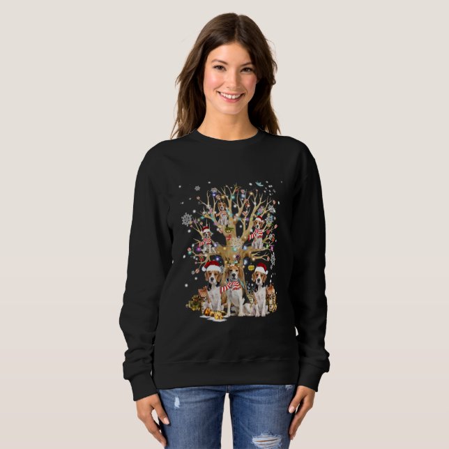 Sweatshirt Arbre de Noël beagle Ornement pour Amoureux des ch (Devant entier)