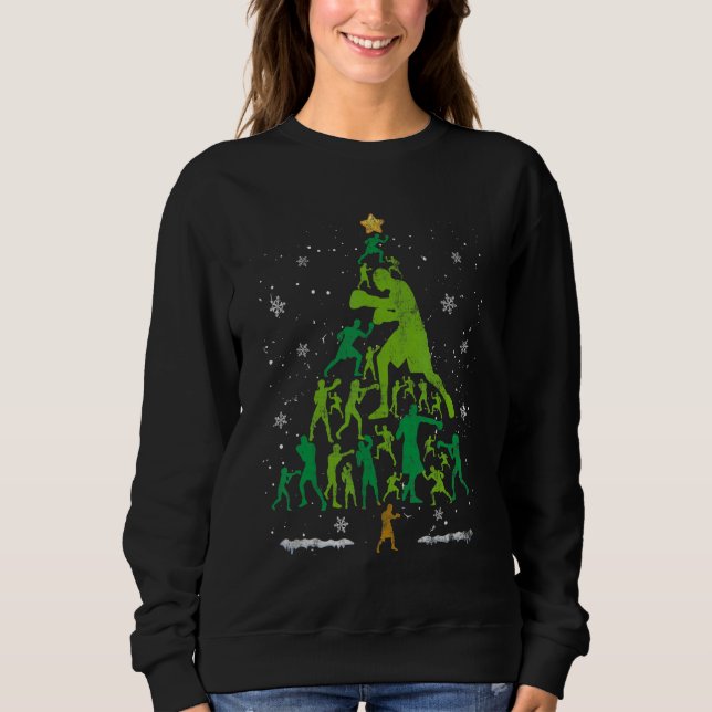 Sweatshirt Arbre de Noël Boxe Rétro Joueur de Boxe Noël Amour (Devant)