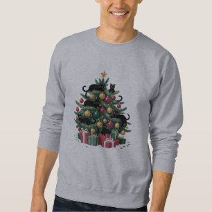 Sweatshirt Arbre de Noël Chats Noirs Amoureux des Chats Lumiè