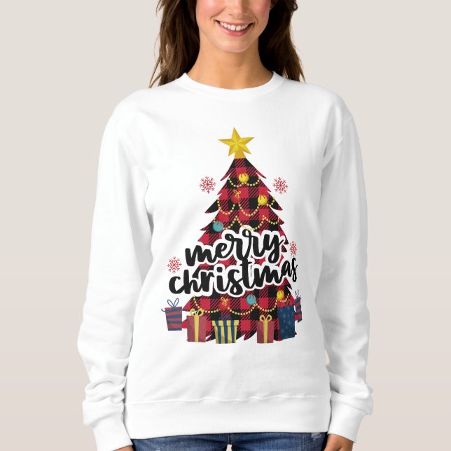 Sweatshirt Arbre de Noël de Buffalo Rouge et Noir Plaid (Devant)