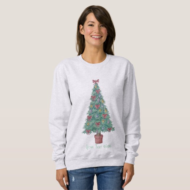 Sweatshirt arbre de noël décoré avec des arcs et cloches roug (Devant entier)