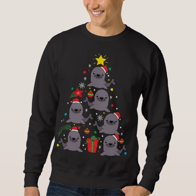 Sweatshirt Arbre de Noël du lion de mer amusant (Devant)