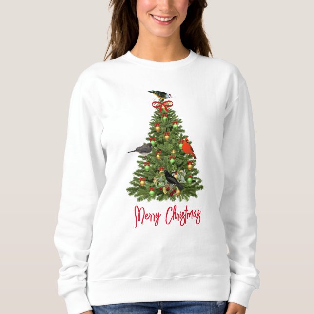 Sweatshirt Arbre de Noël et oiseaux chanteurs pour les amoure (Devant)