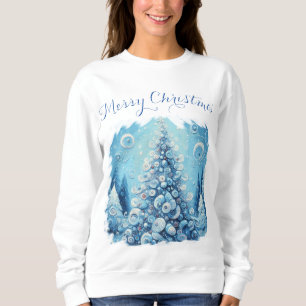 Sweatshirt Arbre de Noël impressionniste Whimsical Bleu