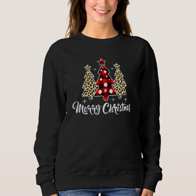 Sweatshirt Arbre de Noël Imprimé Léopard Rouge Plaid Buffalo  (Devant)
